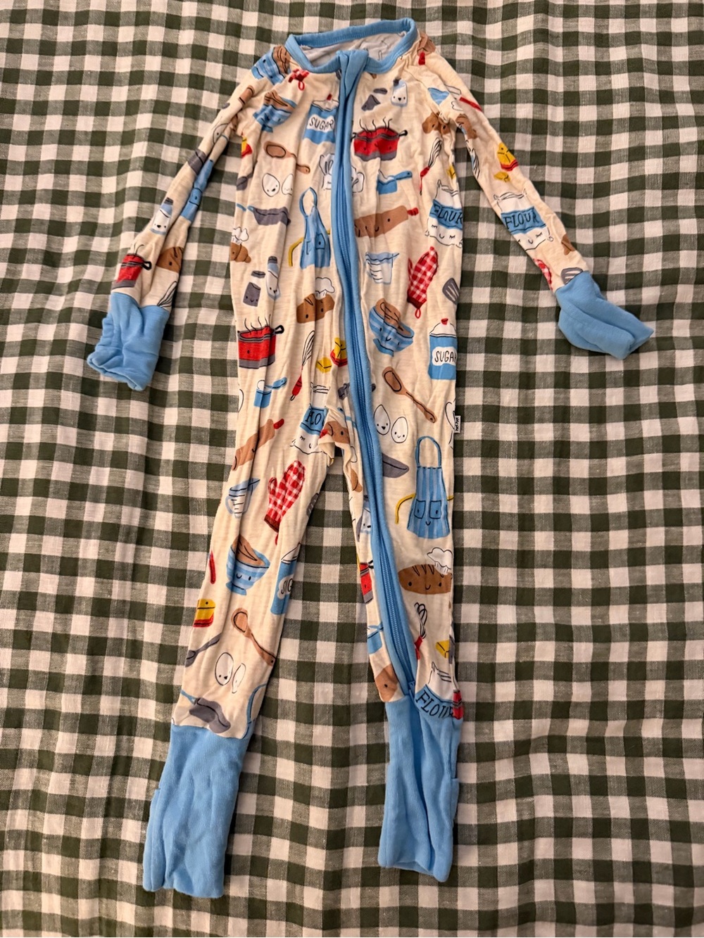 Little Sleepies Cream PJ with Blue Trim and Kitchen Print